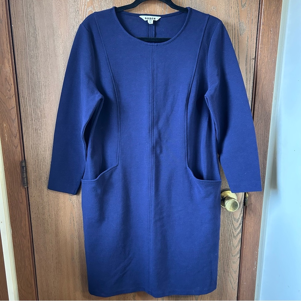 Boden Ellen Ottoman Women’s midi Dress Blue Textured Knit Size 12R Large